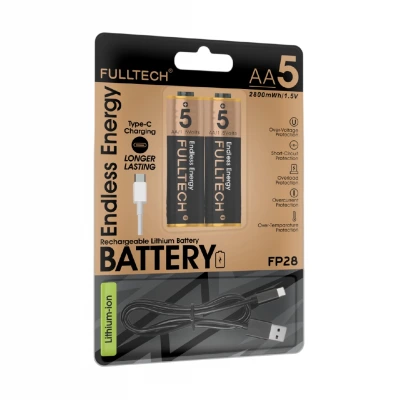 Fulltech FP28 USB Type-C Şarjlı Lithium Ion 1.5V 2800mWh AA Kalem Pil | 2 Adet