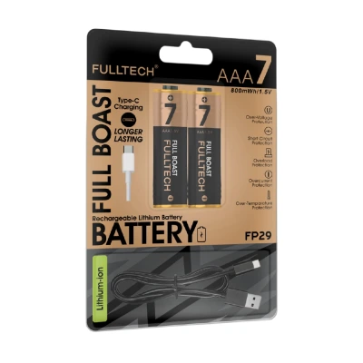Fulltech FP29 USB Type-C Şarjlı Lithium Ion 1.5V 800mWh AAA Kumanda Pili | 2 Adet
