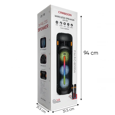 Carboon CB-100 RGB Bluetooth Speaker 3 x 8" | Çift Mikrofon | Uzaktan Kumanda