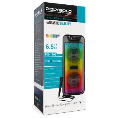 GTS-1703 Mikrofonlu Rgb Ledli Bluetooth Hoparlör Usb-Tf-Fm 6.5"x2  (Mikrofonlu)