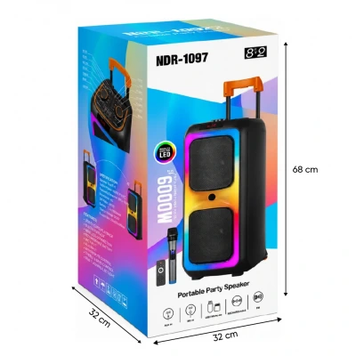 NDR-1097 8"x2 Bluetooth Işıklı Speaker | 6000W