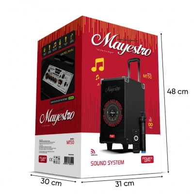 Powerway Mayestro MT50 Taşınabilir TWS Bluetooth Speaker  8" | Kablosuz Mikrofon | Karaoke Sistemi | Kumandalı
