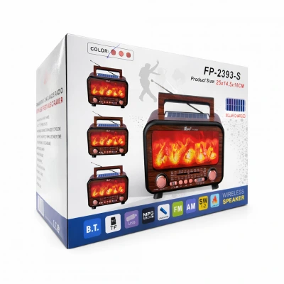 Fp-2393-S Güneş Enerjili Şömine Bluetooth Nostalji Speaker