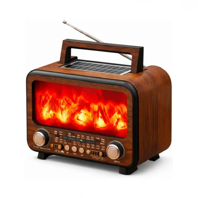 Fp-2393-S Güneş Enerjili Şömine Bluetooth Nostalji Speaker