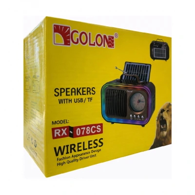 Golon RX-078CS Güneş Enerjili Bluetooth Speaker | FM AM SW Radyo | Analog Saatli