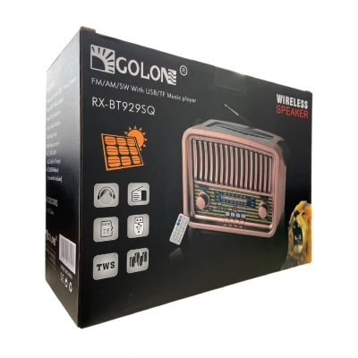 Golon RX-BT929SQ Solar Bluetooth Nostaljik TWS Speaker | FM AM SW Radyo | Uzaktan Kumandalı