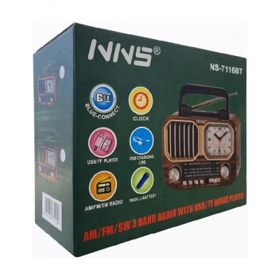 NNS Ns-7116BT Bluetooth Speaker | FM AM SW Radyo | Analog Saatli