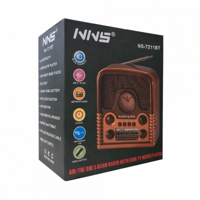 NNS NS-7211BT Nostalji Bluetooth Speaker | FM AM SW Radio | Saat