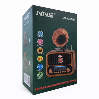 NNS Ns-7252BT Nostaljik Gramofon Ahşap Radyo | TWS Bluetooth Speaker