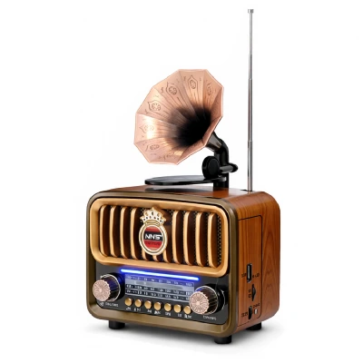 NNS Ns-7252BT Nostaljik Gramofon Ahşap Radyo | TWS Bluetooth Speaker