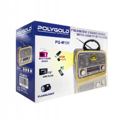 Polygold PG-M131 Nostaljik Bluetooth Speaker | FM - AM - SW Radyo | El Feneri