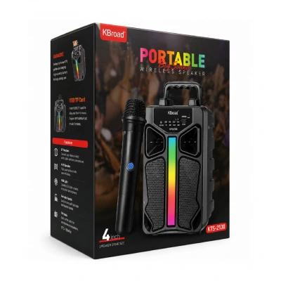 KTS-2130 RGB Bluetooth Speaker 4" | FM Radyo | Kablosuz Mikrofon 