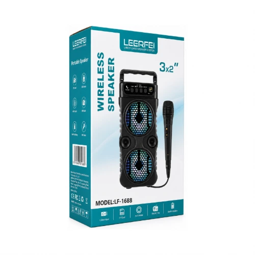 Leerfei LF-1688 Bluetooth Speaker 2x3" | Kablolu Mikrofon