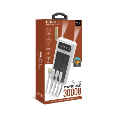 Acl PW61 Güneş Enerjili Solar 30000 Mah 4lü Kablolu Powerbank