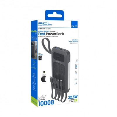 Acl Pw133 10000 Mah 22.5W 4 Kablolu El Fenerli Powerbank | Güneş Enerjili