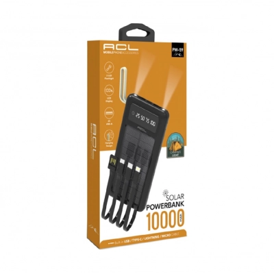 Acl PW59 10000mAh Güneş Enerjili 4lü Kablolu Powerbank
