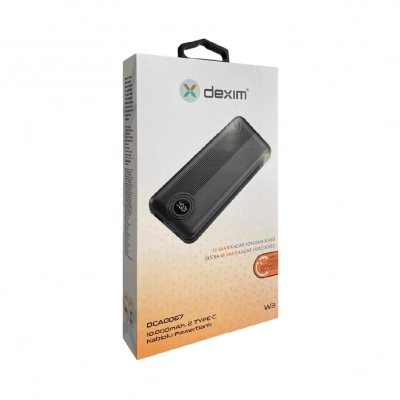 Dexim W3 10000 Mah Kablolu Powerbank | Lcd | Hızlı Şarj Gösterir