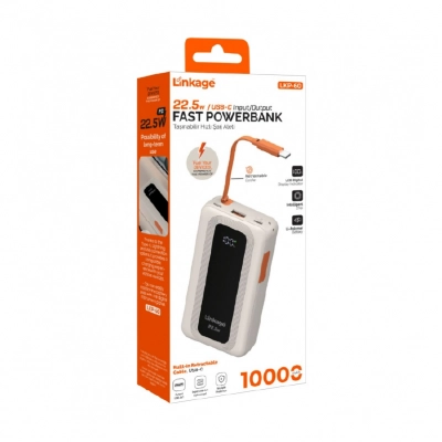 Linkage LKP60 10000 Mah 22.5W Powerbank | Lcd Gösterge | Makaralı Type-C Kablo