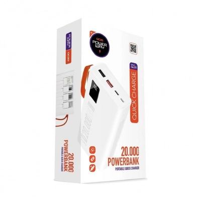 Powerway QC20 20000 mAh 22.5W PD Kablolu Powerbank