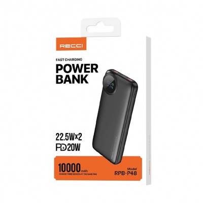 Recci RPB-P48 10000mAh 22.5W LCD Göstergeli Hızlı Şarj Özellikli Taşınabilir Powerbank