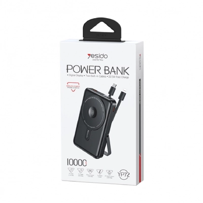 Yesido Yp72 10000 mAh 2li Kablolu LCD Powerbank | Standlı | Kablosuz Şarj