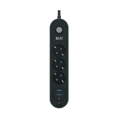 Blic FTR-01 Termal Akım Korumalı Priz | 3xPriz  3xUSB Soketi