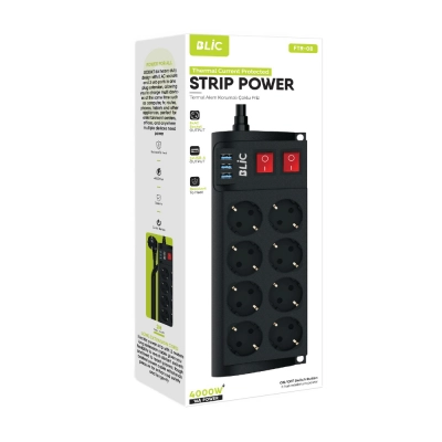 Blic FTR-08 Termal Akım Korumalı Priz | 8xPriz 3xUSB