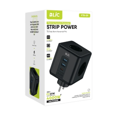 Blic FTR-09 Termal Akım Korumalı Priz | 3xPriz  2xUSB 1xPD